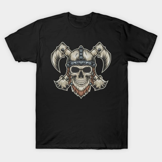 Vintage Vikings Skull Art T-Shirt by Goku Creations